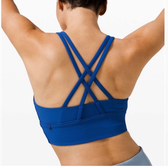 Lululemon energy bra long line ribbed in regatta blue. Size 6 - Picture 2 of 5